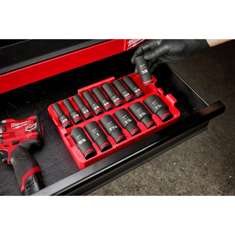 Milwaukee 49 - 66 - 6817 SHOCKWAVE Impact Duty Socket 1/2in Dr 15PC SAE TRAY Set - Mississauga Hardware Centre Inc
