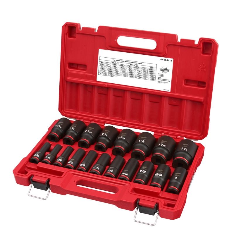 Milwaukee 49 - 66 - 7012 19PC SHOCKWAVE Impact Duty 1/2in Drive SAE Deep 6 Point Socket Set - Mississauga Hardware Centre Inc