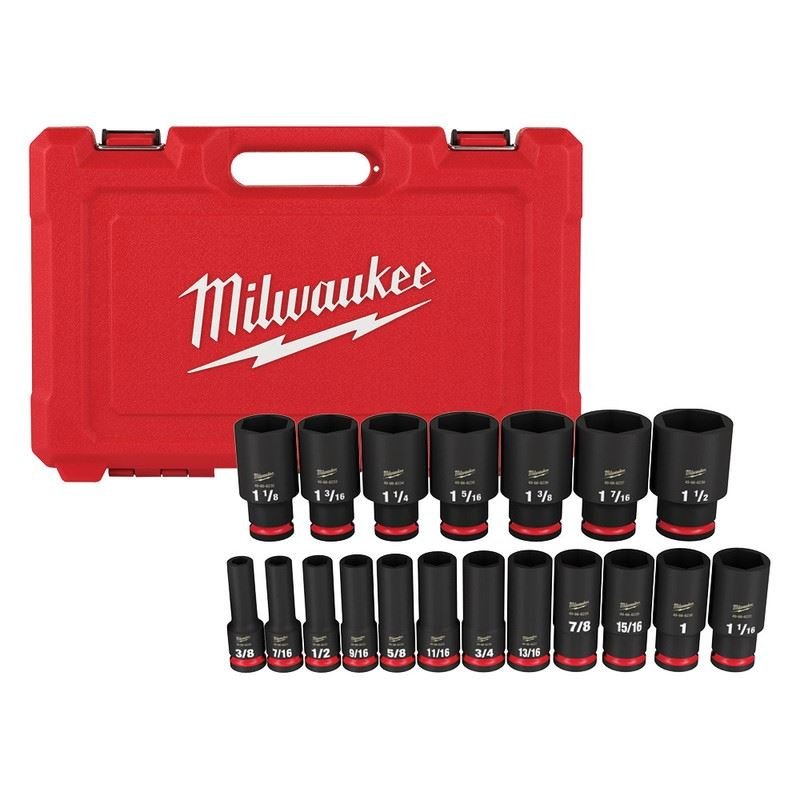 Milwaukee 49 - 66 - 7012 19PC SHOCKWAVE Impact Duty 1/2in Drive SAE Deep 6 Point Socket Set - Mississauga Hardware Centre Inc