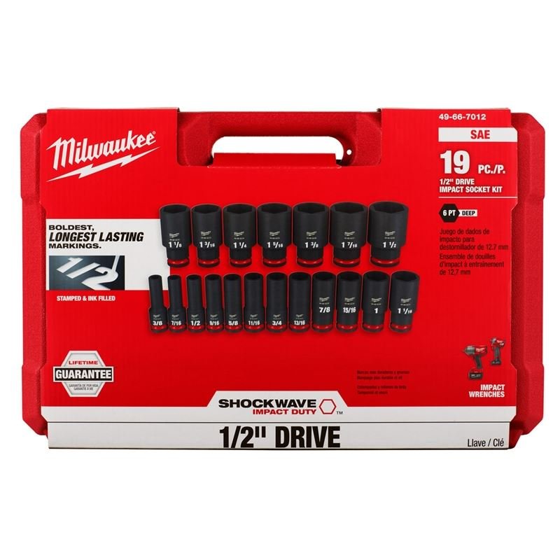 Milwaukee 49 - 66 - 7012 19PC SHOCKWAVE Impact Duty 1/2in Drive SAE Deep 6 Point Socket Set - Mississauga Hardware Centre Inc