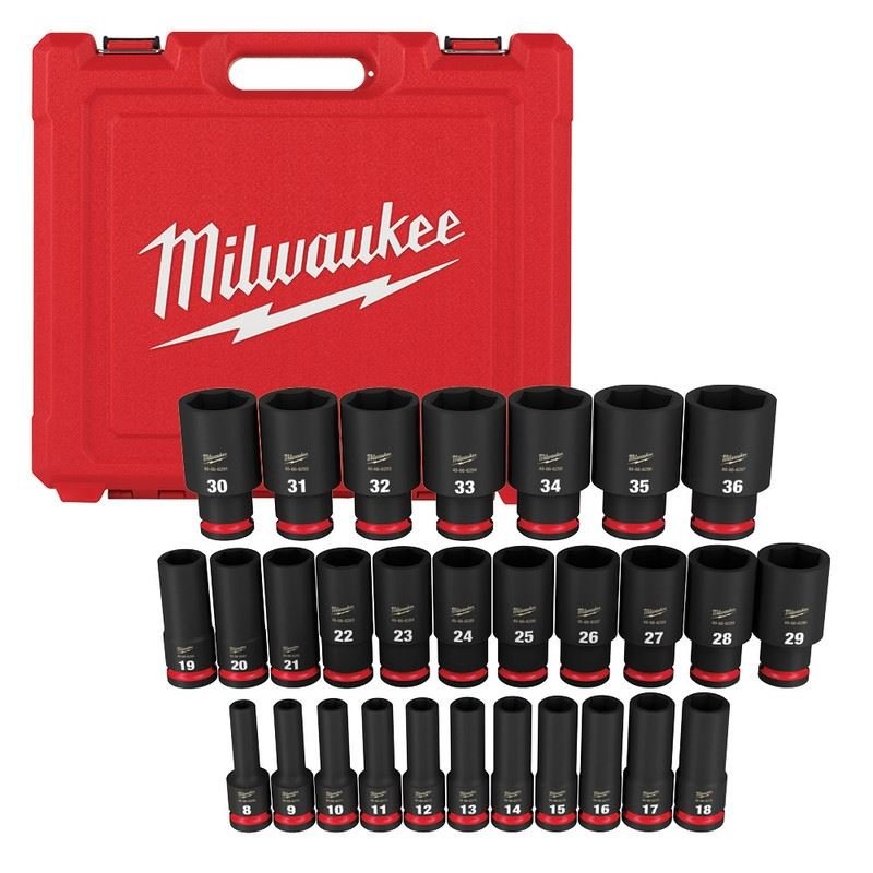Milwaukee 49 - 66 - 7015 29PC SHOCKWAVE Impact Duty 1/2in Drive Metric Deep 6 Point Socket Set - Mississauga Hardware Centre Inc