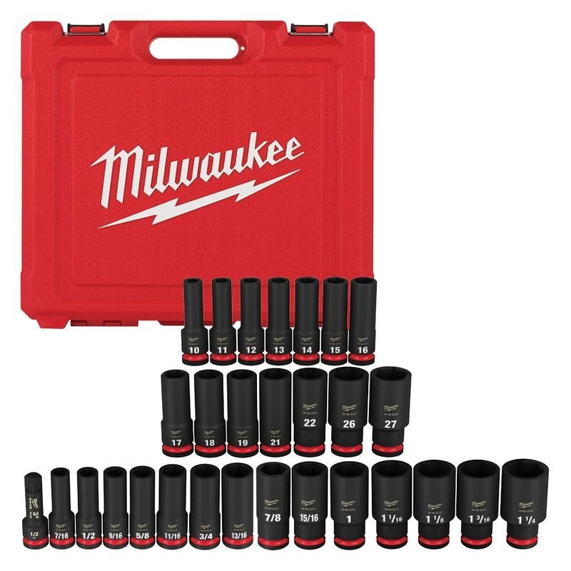 Milwaukee 49 - 66 - 7016 29PC SHOCKWAVE Impact Duty 1/2in Drive SAE & Metric Deep 6 Point Socket Set - Mississauga Hardware Centre Inc