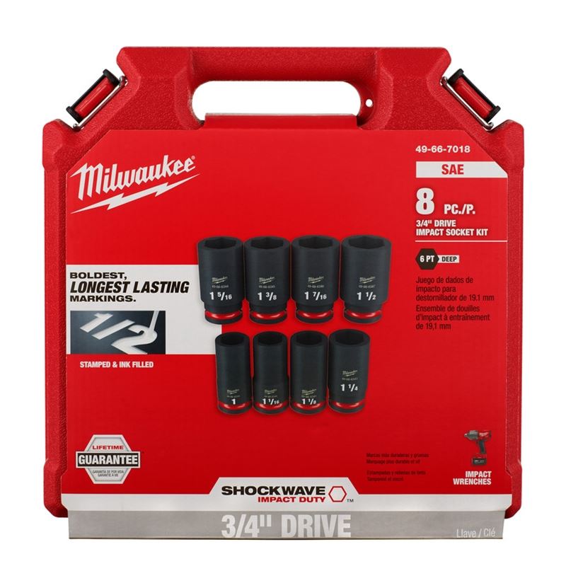 Milwaukee 49 - 66 - 7018 8PC SHOCKWAVE Impact Duty 3/4in Drive SAE Deep 6 Point Socket Set - Mississauga Hardware Centre Inc