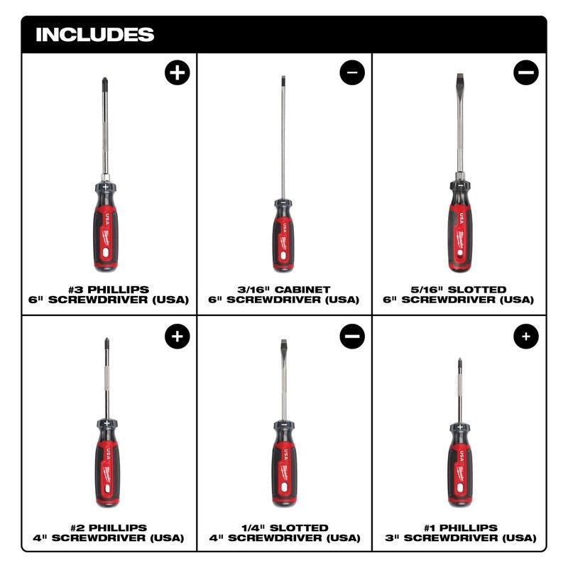 Milwaukee MT200 - 6 6PC Cushion Grip Screwdriver Set (USA) - Mississauga Hardware Centre Inc