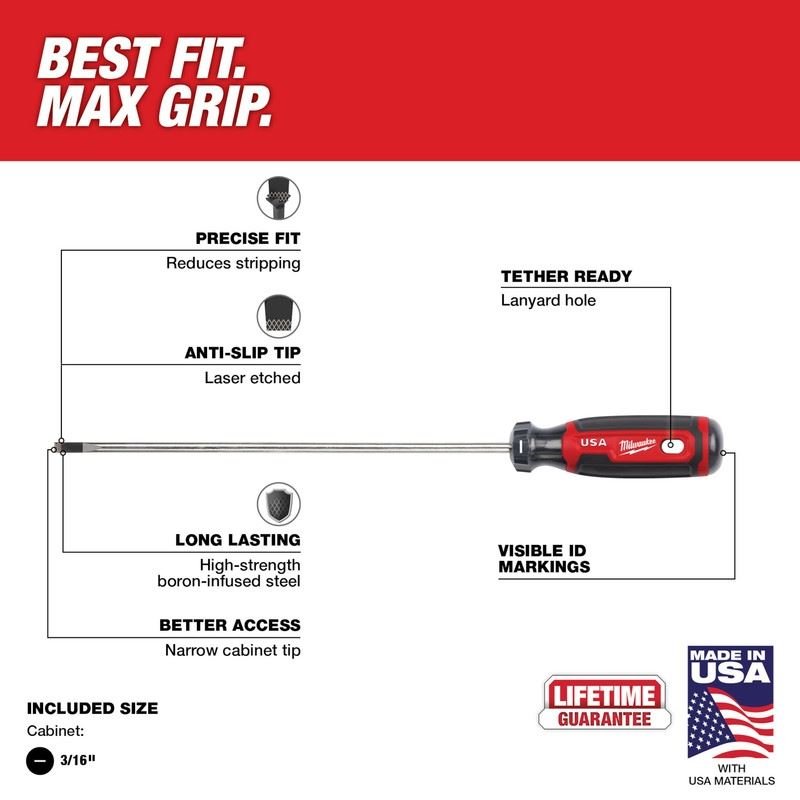 Milwaukee MT213 3/16in Cabinet 8in Cushion Grip Screwdriver (USA) - Mississauga Hardware Centre Inc