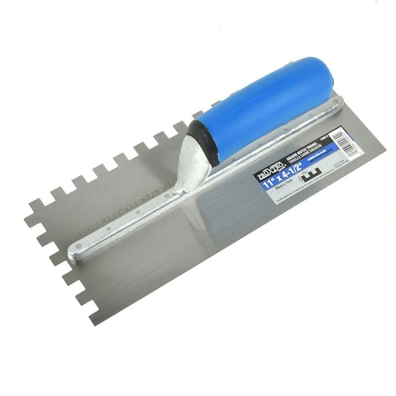 ProXTile 11 in. x 4 1/2 in. Square Notched Trowel with Soft Grip (3/8 in. x 3/8 in. Sq Notch) - Mississauga Hardware Centre Inc