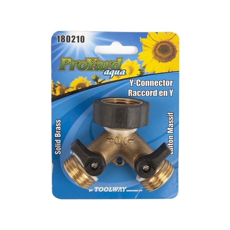 PROYARD AQUA Y - HOSE BRASS CONNECTOR W / SHUT OFF - Mississauga Hardware Centre Inc