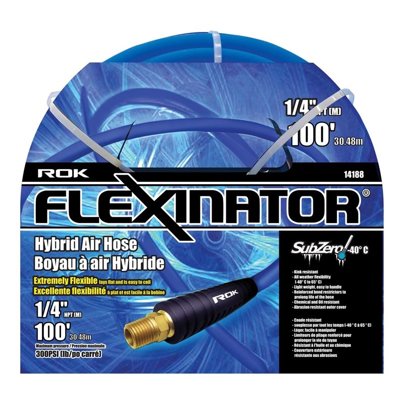 ROK FLEX - 14188 1/4 in x 100 Ft FLEXINATOR Hybrid Air Hose Blue - Mississauga Hardware Centre Inc