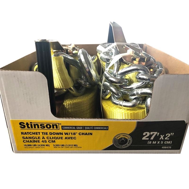 TOOLWAY 406470 Ratchet Tie - Down W / Chain 27ft x 2in BS 10,000lb - Mississauga Hardware Centre Inc