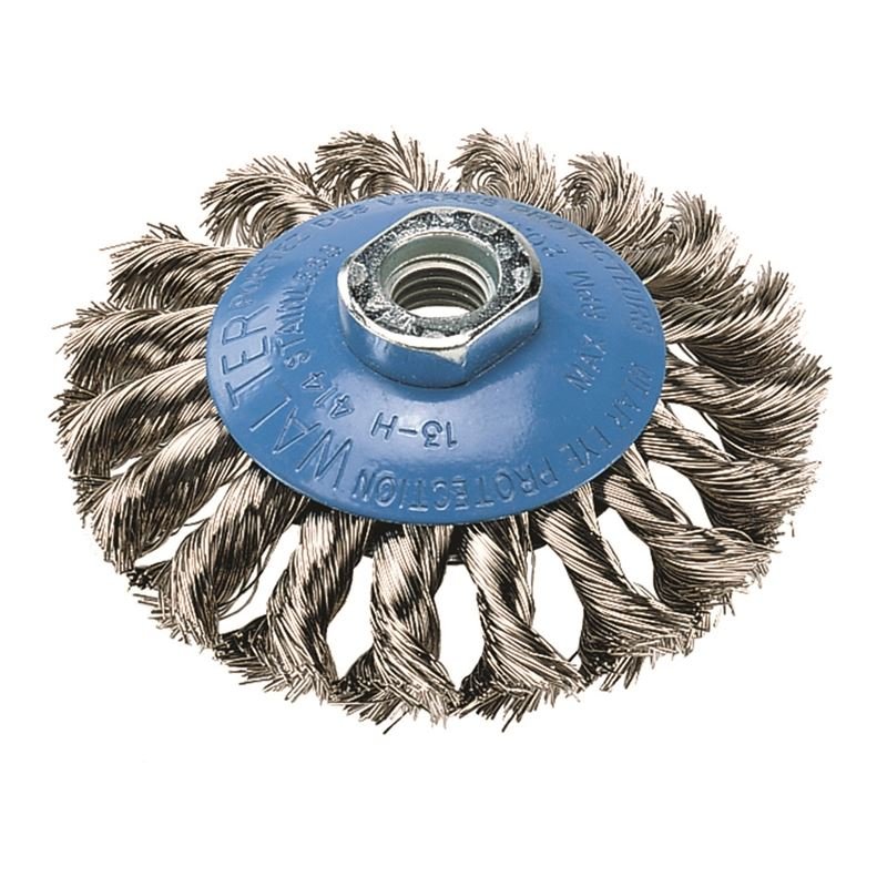 WALTER 13H414 4in X 5/8in STAINLESS STEEL SAUCER CUP BRUSH KNOT TWISTED WIRE - Mississauga Hardware Centre Inc