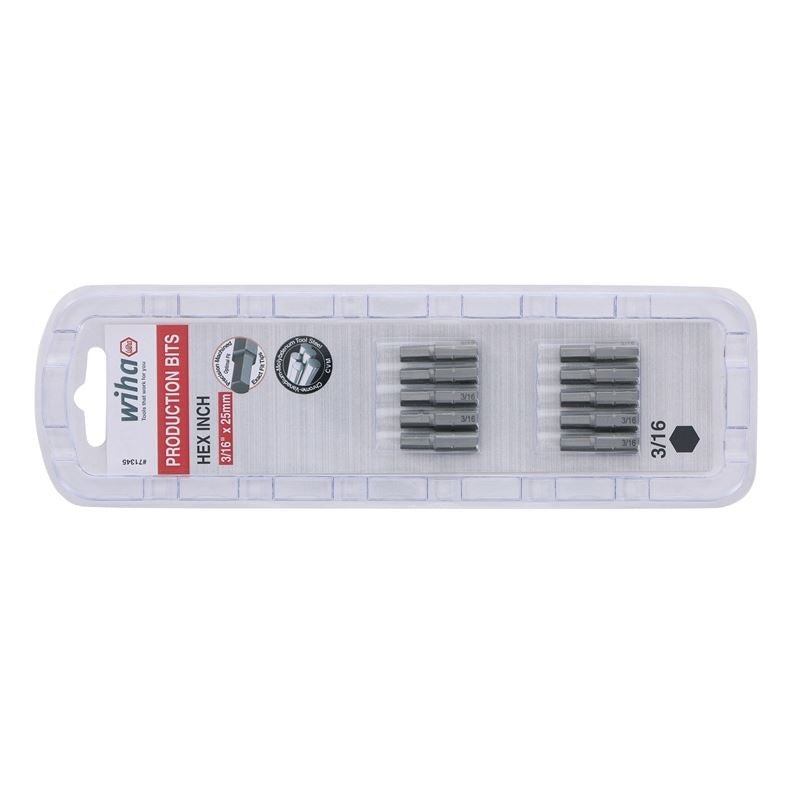 Wiha Hex Inch Insert Bit 3/16 x 25mm Pack of 10 Bits - Mississauga Hardware Centre IncWiha ToolsWIHA-71345