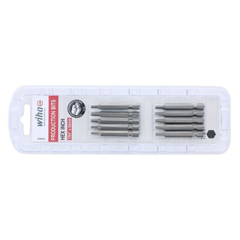 Wiha Hex Inch Power Bit 7/64 x 50mm Pack of 10 Bits - Mississauga Hardware Centre IncWiha ToolsWIHA-74312