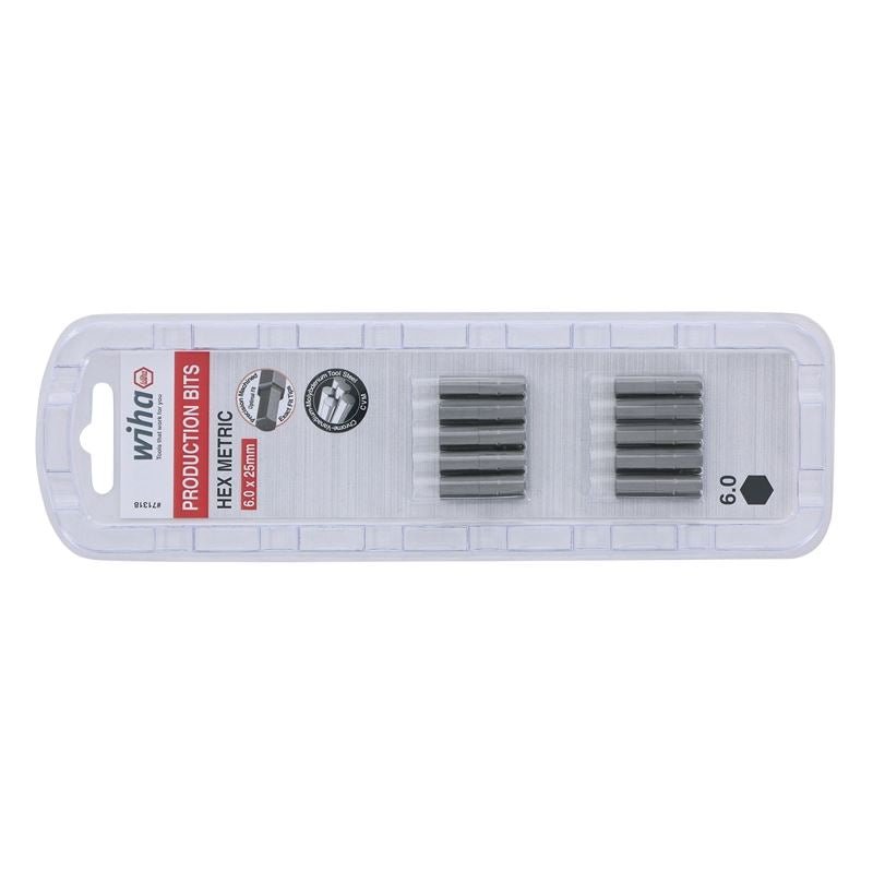 Wiha Hex Metric Insert Bit 6.0 x 25mm Pack of 10 Bits - Mississauga Hardware Centre IncWiha ToolsWIHA-71318