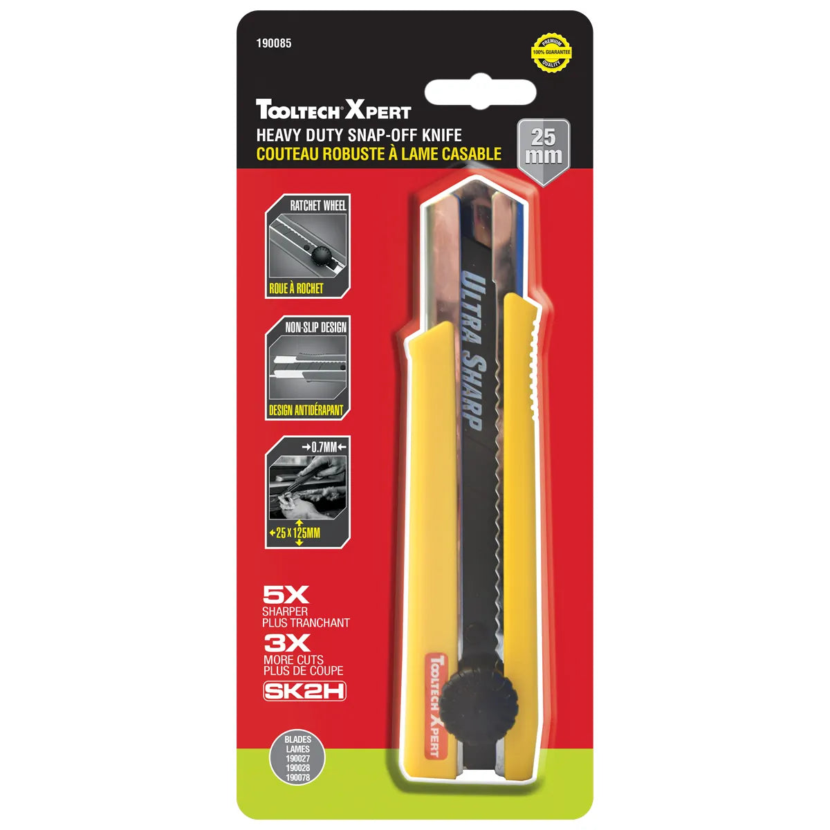 Tooltech 190085 Heavy Duty Snap-Off Utility Knife with Ratchet Lock