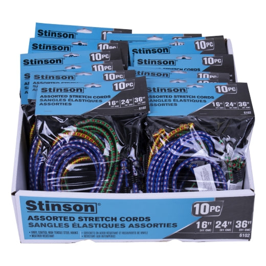 Stinson Cargo 406102 10PK Tie Down Bungee Stretch Cord Assorted