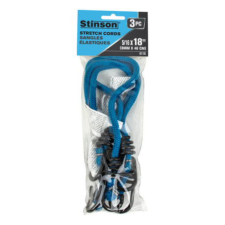 Stinson Cargo 406118 3PK Tie Down Bungee Stretch Cord 18in Blue
