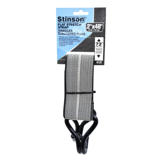 Stinson Cargo 406133 Tie Down Flat Stretch Strap with J-Hooks 2in x 48in Black