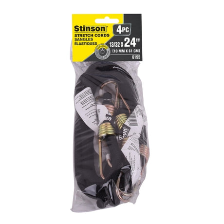 Stinson Cargo 406195 4PK Heavy Duty Tie Down Bungee Stretch Cord 10mm x 24in