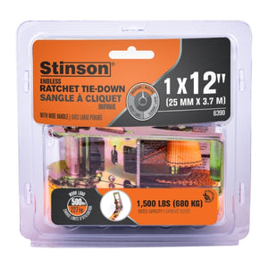 Stinson Cargo 406390 Tie Down Ratchet Strap With S-Hooks 1in x 12ft 500lb
