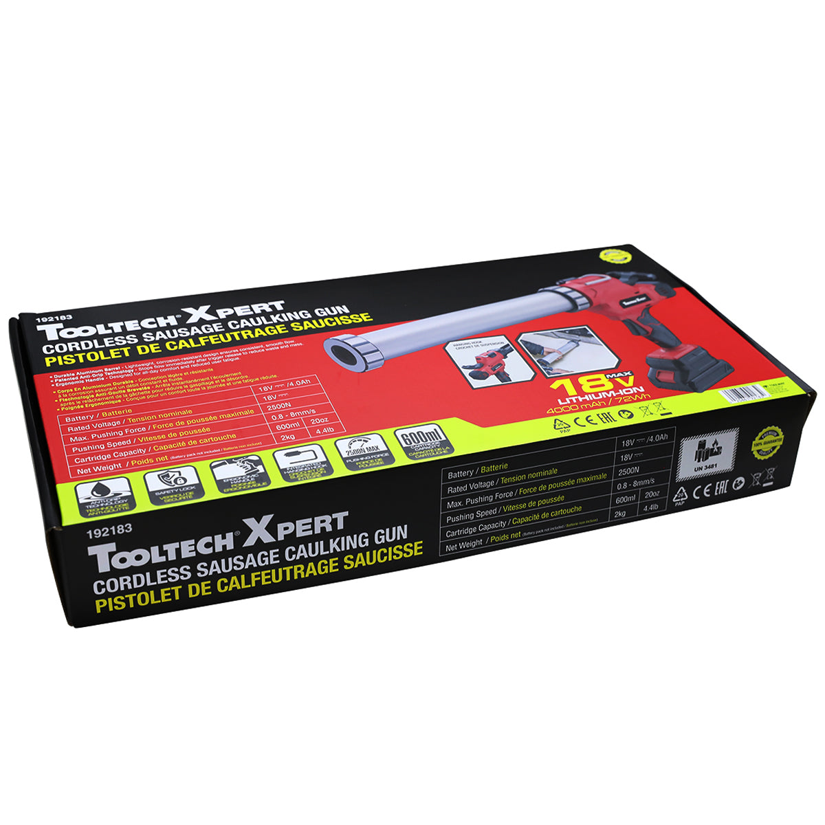 TOOLTECH 18V Cordless Sausage Caulking Gun with 600mL Aluminum Barrel