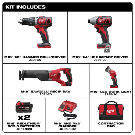 Milwaukee | 2696-24 18V Cordless Lithium-Ion 4-Tool Combo Kit