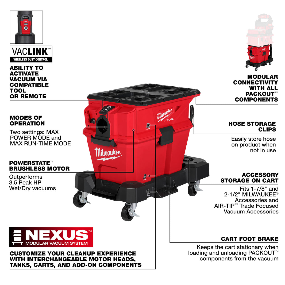 Milwaukee 0914-20 M18 FUEL™ NEXUS™ 6 Gallon Wet/Dry Vacuum w/ PACKOUT™ Compatibility & VACLINK™