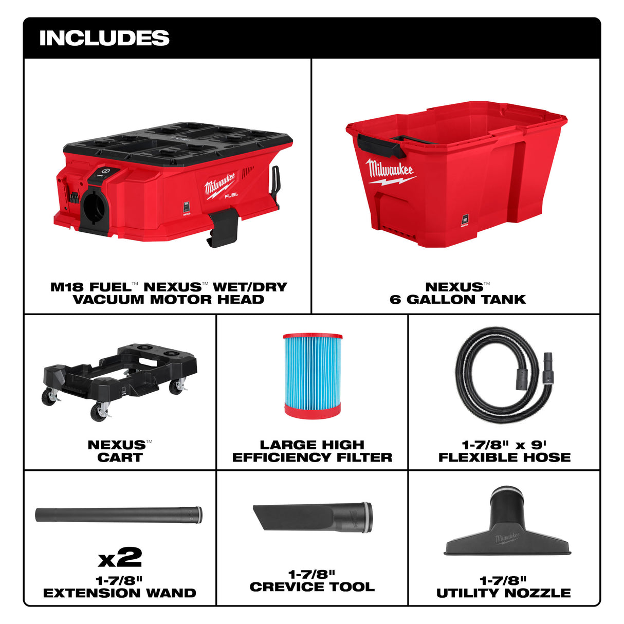 Milwaukee 0915-20 M18 FUEL™ NEXUS™ 6 Gallon Wet/Dry Vacuum w/ PACKOUT™ Compatibility