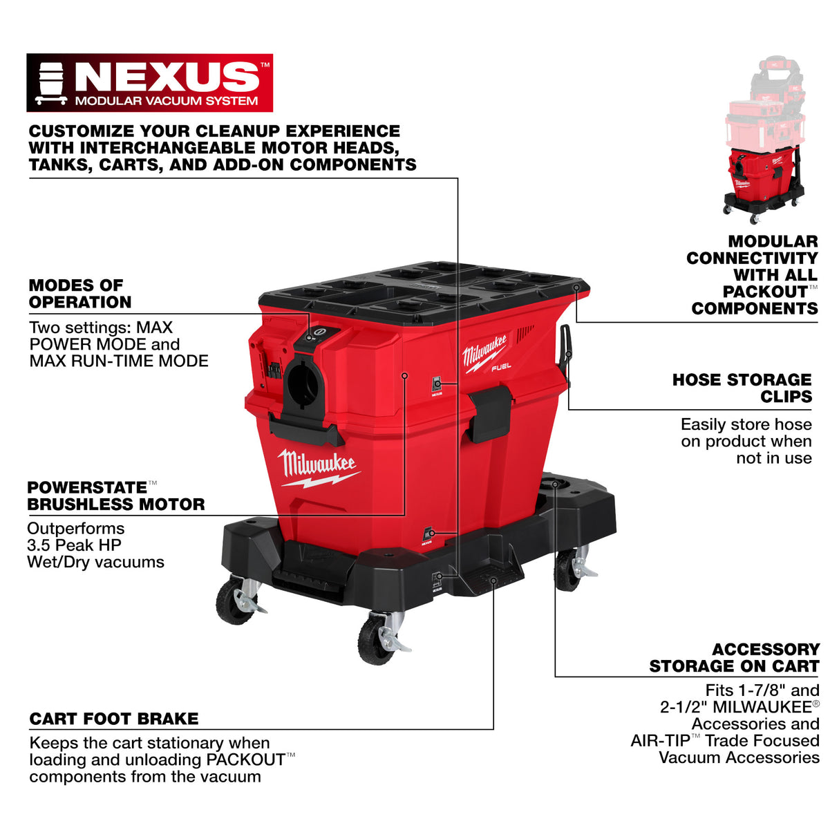 Milwaukee 0915-20 M18 FUEL™ NEXUS™ 6 Gallon Wet/Dry Vacuum w/ PACKOUT™ Compatibility