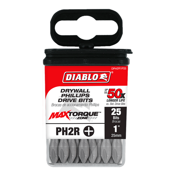 DIABLO DPH2R1P25 1" #2 Reduced Phillips Drive Bits for Drywall (25-pk)