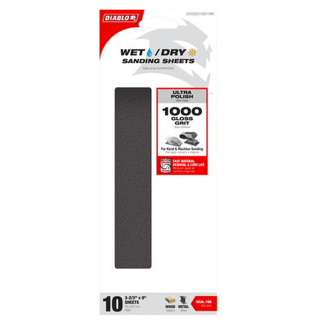 DIABLO DCS323100010W 1/3 Sheet 1000-Grit Wet/Dry Sanding Sheets (10-pc)
