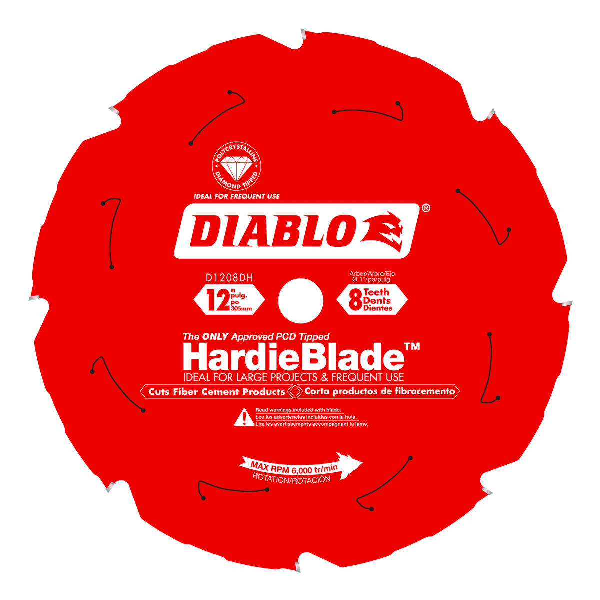 DIABLO D1208DHC 12" x 8-Teeth HardieBlade™ Saw Blade for Fiber Cement
