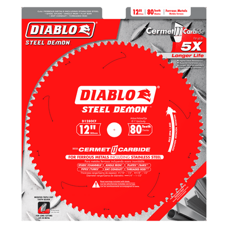 DIABLO D1280CF 12" x 80-Teeth Steel Demon™ Cermet II Saw Blade for Thin Metal