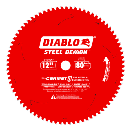 DIABLO D1280CF 12" x 80-Teeth Steel Demon™ Cermet II Saw Blade for Thin Metal
