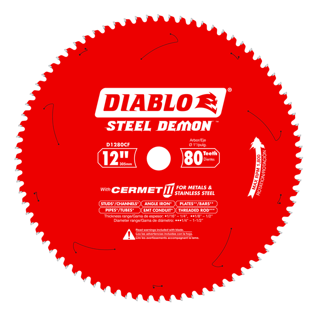 DIABLO D1280CF 12" x 80-Teeth Steel Demon™ Cermet II Saw Blade for Thin Metal