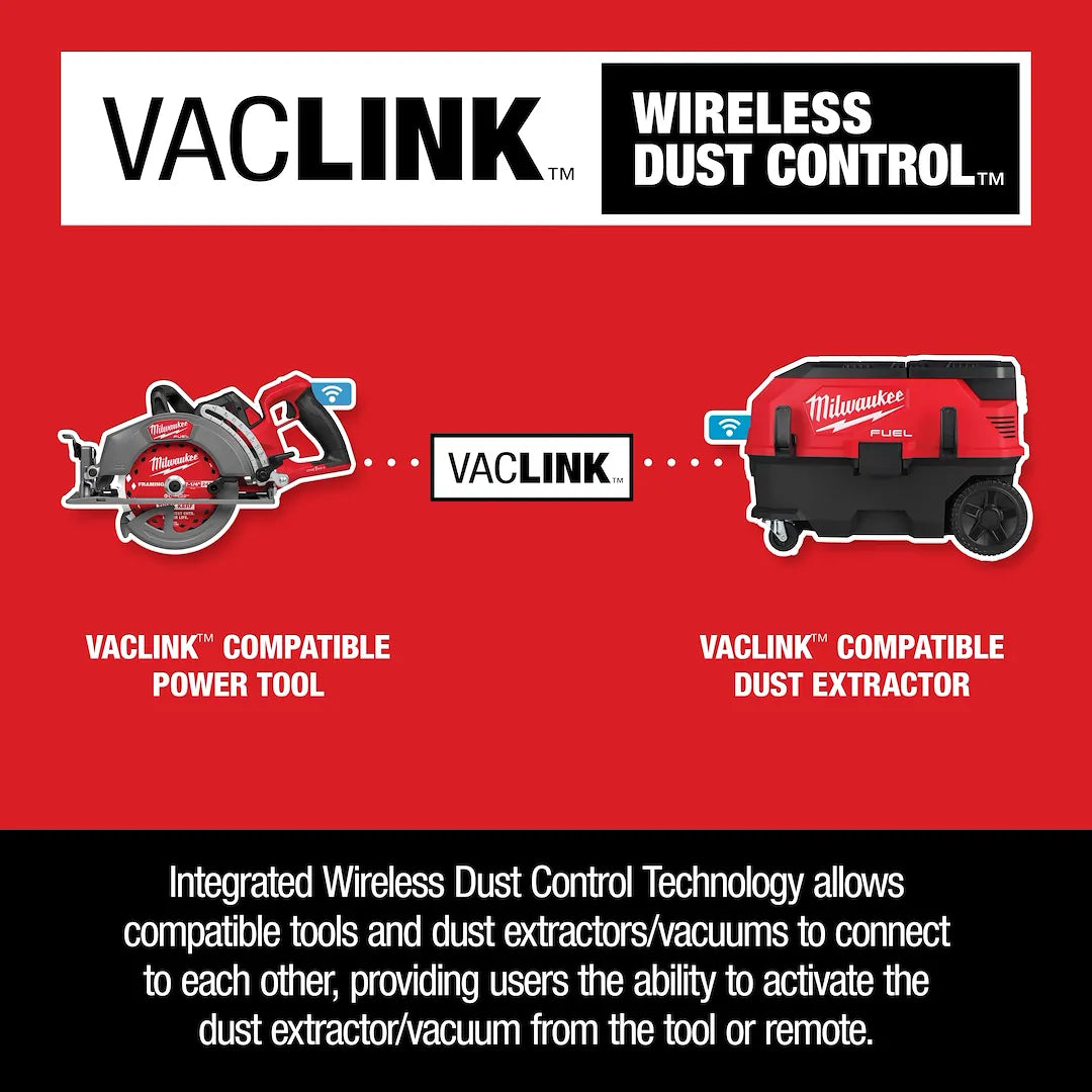 Milwaukee 2931-21HD saw with VACLINK compatible dust extractor