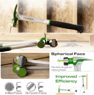 Sturnus Green Velocity Rip Claw Hammer – 13oz, Short Handle, Smooth Face