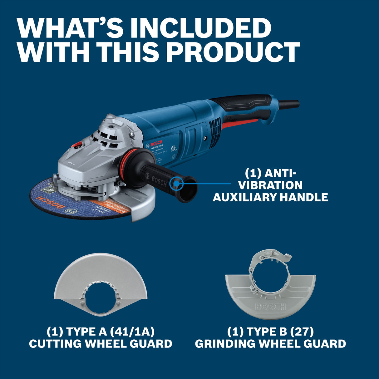 BOSCH GWS22-180J 7 In. Large Angle Grinder – 15 Amp W/ Lock-On Trigger Switch