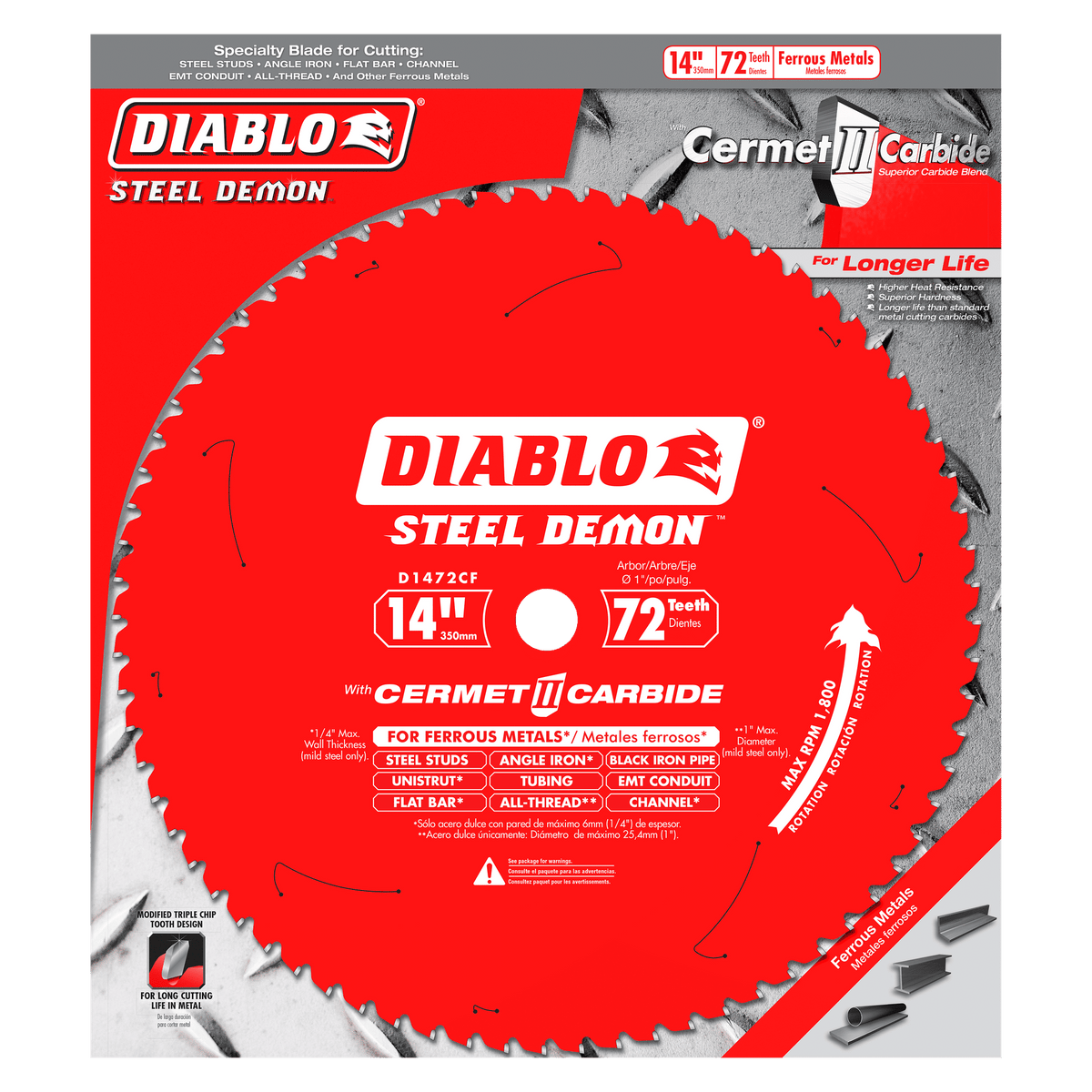 DIABLO D1472CF 14" x 72-Teeth Steel Demon™ Cermet II Saw Blade for Medium Metal
