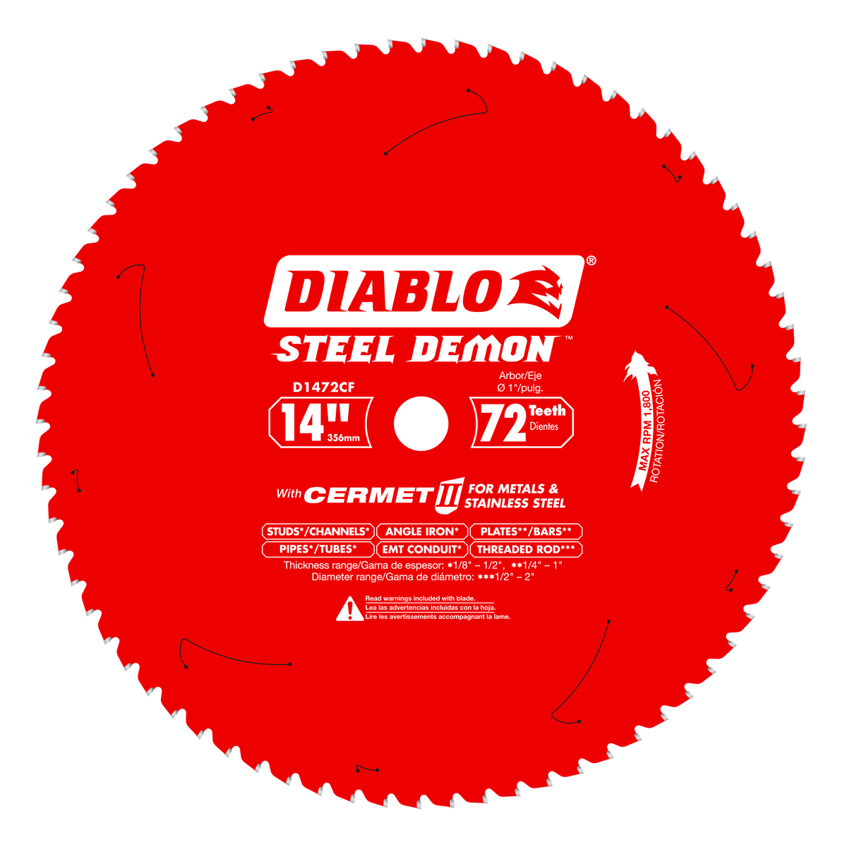 DIABLO D1472CF 14" x 72-Teeth Steel Demon™ Cermet II Saw Blade for Medium Metal