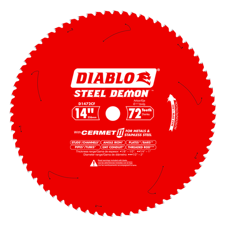 DIABLO D1472CF 14" x 72-Teeth Steel Demon™ Cermet II Saw Blade for Medium Metal