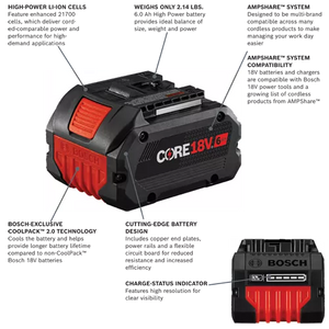 Bosch GBA18V60-2PK 18V CORE18V® Lithium-Ion 6 Ah High Power Battery - 2-Pack