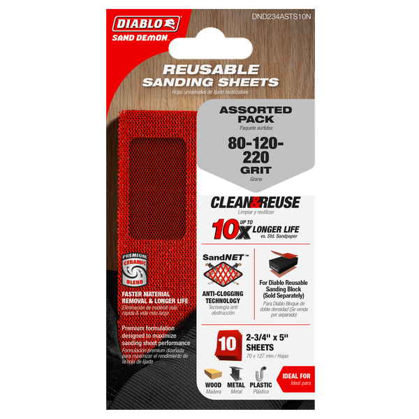 DIABLO DND234ASTS10N 2-3/4" x 5" Sand Demon™ Assorted Reusable Sanding Sheets (10-pk)