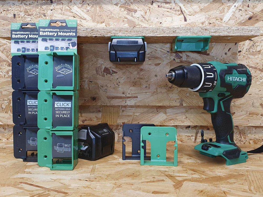 StealthMount BM-MHH18-GRN-6 Battery Mounts for Metabo HPT (6 Pack) Green