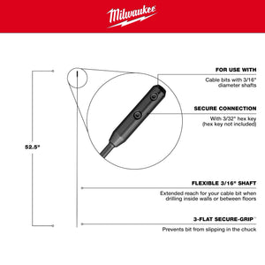 Milwaukee 48-13-8118 3/16” x 52.5" Flexible Cable Bit Extension