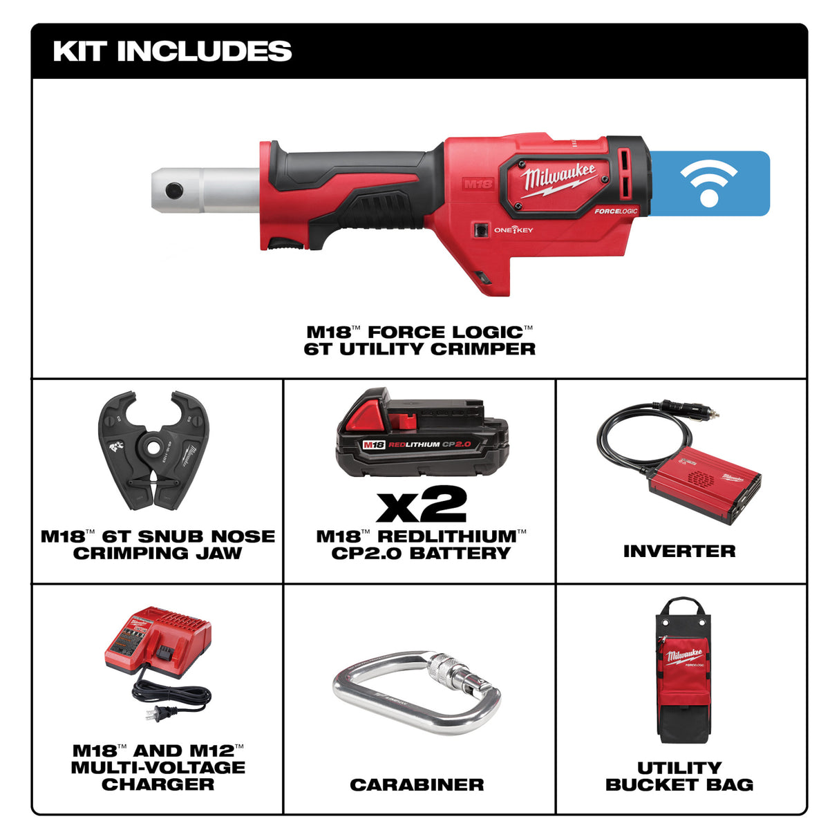 Milwaukee 2678-22 M18™ FORCE LOGIC™ 6T Utility Crimper Kit with D3 Grooves "Snub Nose"