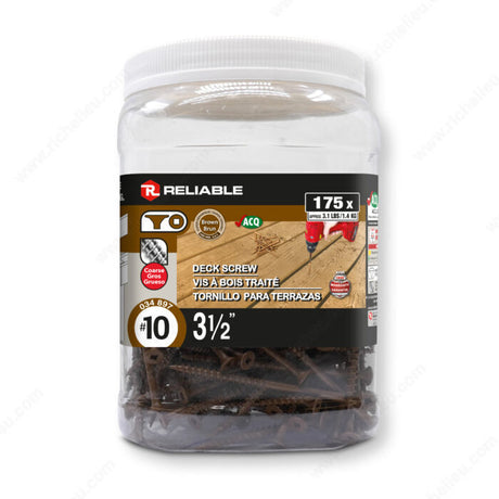 RELIABLE 10 x 3-1/2" Brown Treated Wood Screw, Bugle Head, Square Drive, Coarse Thread - 175pcs