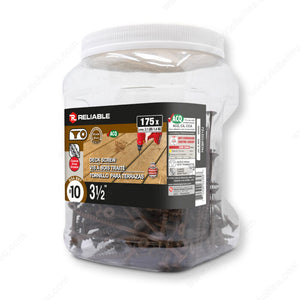 RELIABLE 10 x 3-1/2" Brown Treated Wood Screw, Bugle Head, Square Drive, Coarse Thread - 175pcs