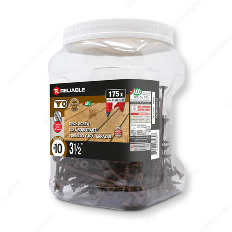 RELIABLE 10 x 3-1/2" Brown Treated Wood Screw, Bugle Head, Square Drive, Coarse Thread - 175pcs