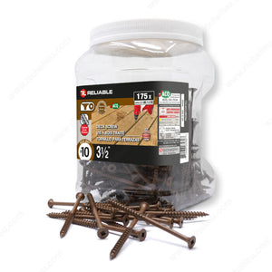 RELIABLE 10 x 3-1/2" Brown Treated Wood Screw, Bugle Head, Square Drive, Coarse Thread - 175pcs