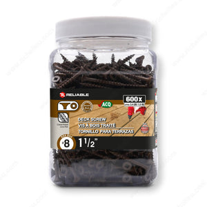 RELIABLE 8 x 1-1/2" Brown Treated Wood Screw, Bugle Head, Square Drive, Coarse Thread - 600pcs